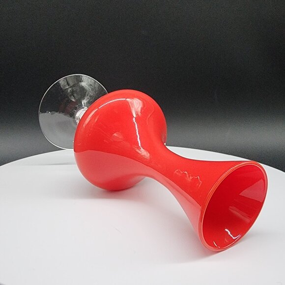 Vintage Red Glass Bud Vase With Clear Stem Solid Non Transparent Glass MCM 6.5" - Picture 5 of 7